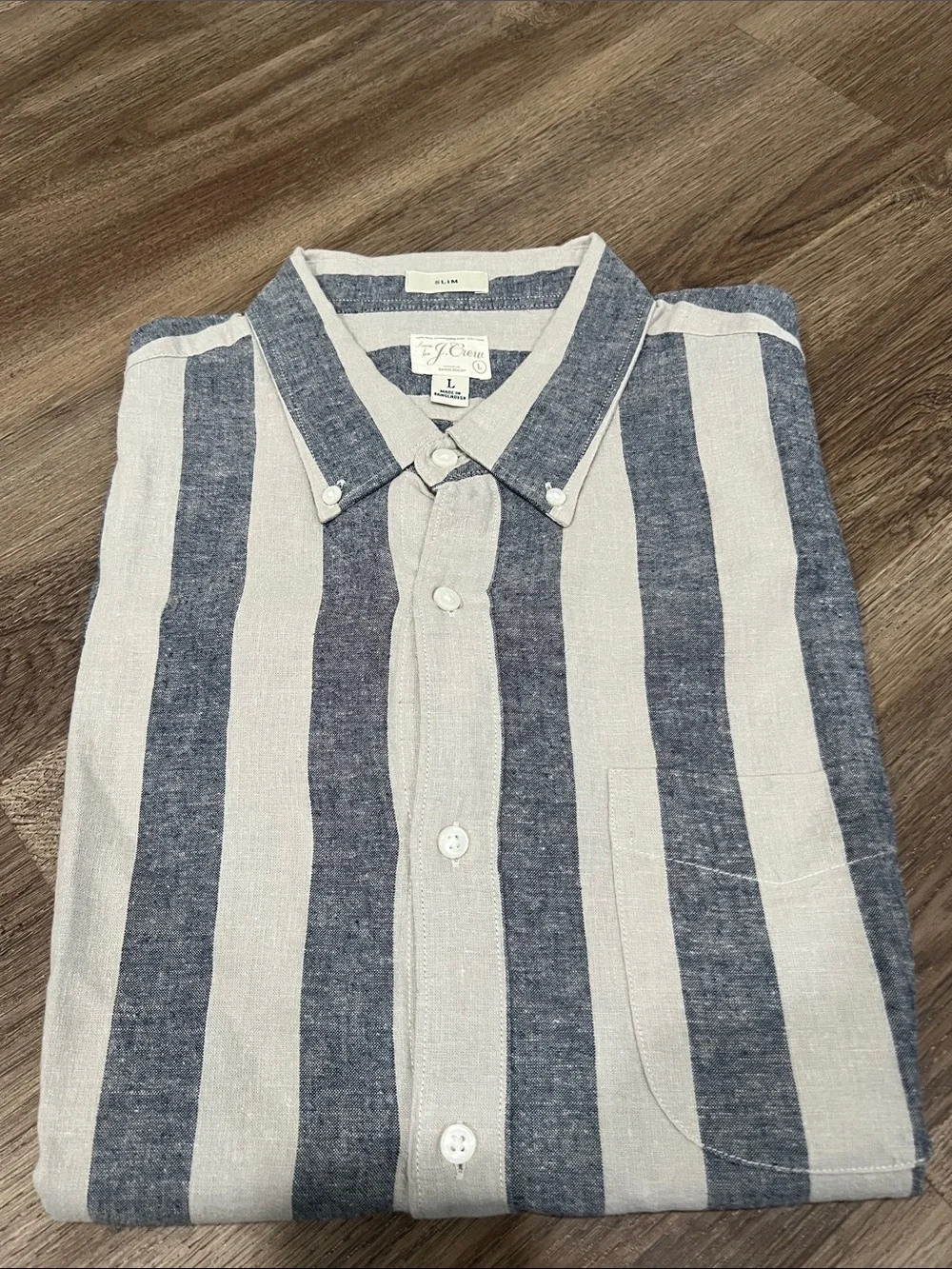 J. Crew Men’s Button-Down Shirt in Blue & Cream Vertical Stripes